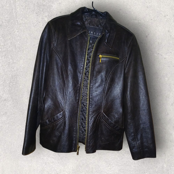 Winlit Dark Brown Women's Leather Jacket Size Medium With Gold Accents - Picture 2 of 14